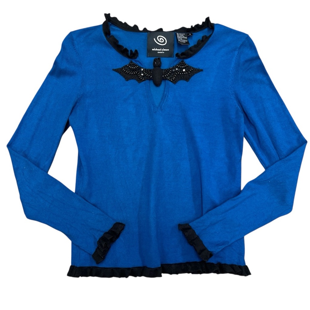Michael Simon Event Sweater Halloween Sz Small Silk Blend Bat Appliqué Beaded